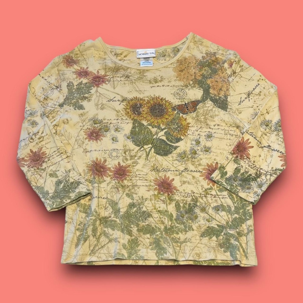 Y2K Floral Butterfly Rhinestone Graphic Top Size XL Cottagecore Woodland Fairy